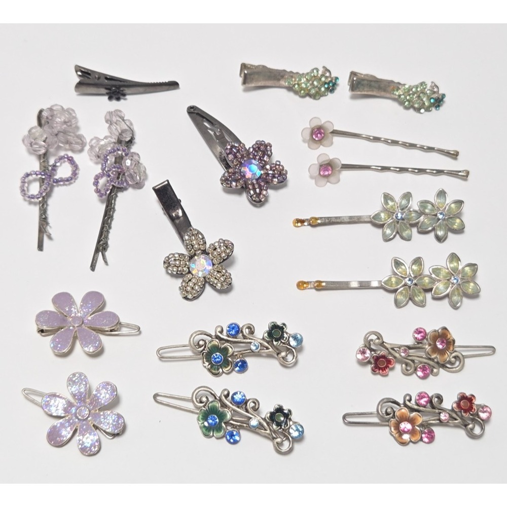 Vintage Flower Barrettes Metal Hair Clips Lot